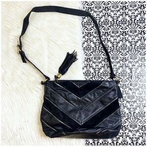 VINTAGE St. John’s Bay chevron paisley print leather & suede tassel bag handbag